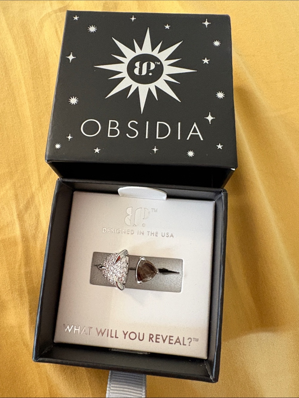 Obsidia Silver-Tone Ring Set with Clear and Smoky Stones
